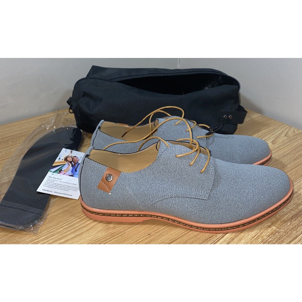 Mio Marino Men's Classic Suede Derby Oxford Shoes- Light Gray, Size 10.5